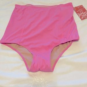 Kortni Jeane NWT Extended High Waisted Swim Bottoms in Ribbed Sweet Pink Medium